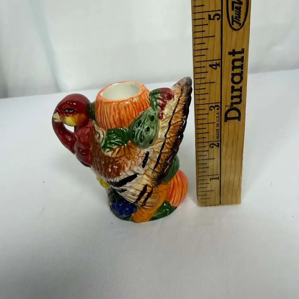 Vintage Earthenware Thanksgiving Turkey Candle Holder Set of 2